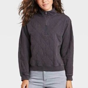 Universal Thread Women XS Charcoal Grey 1/4 Zip Quilted Pullover Sweatshirt NWT